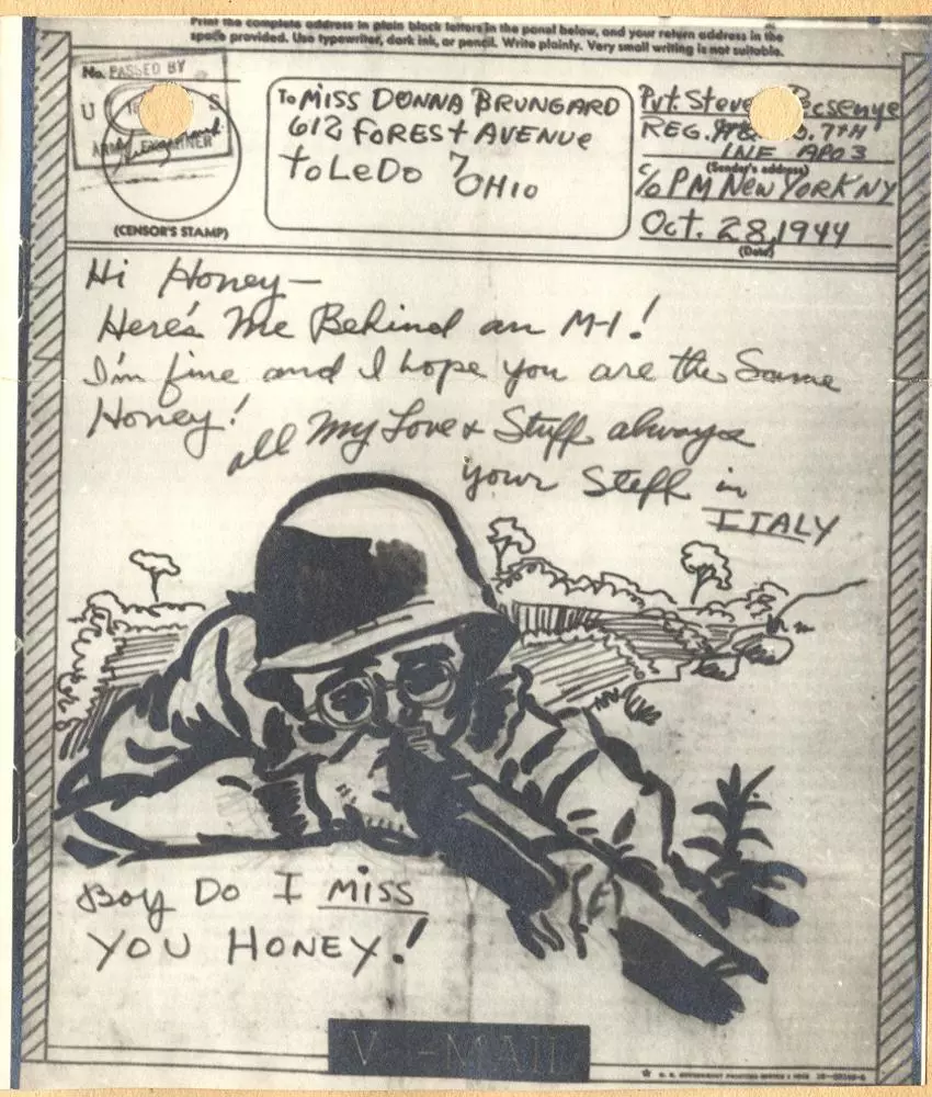 1944 V-Mail with self portrait in action
