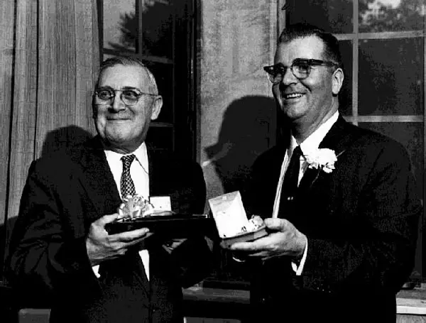 Andrew J. Townsend (left) and President Asa S. Knowles, 1958