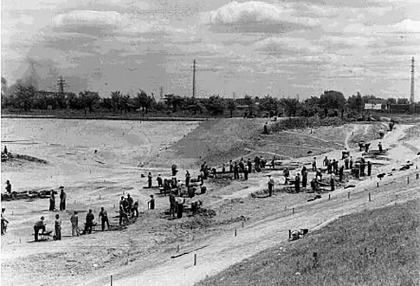 Construction of the football stadium, 1936. 