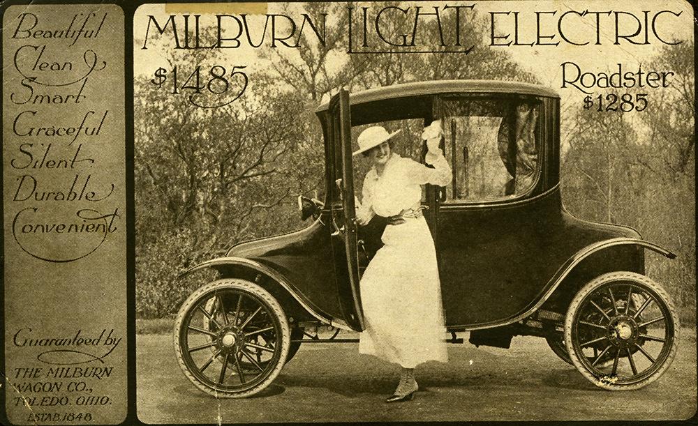Postcard showing a Milburn Electrical car made in Toledo