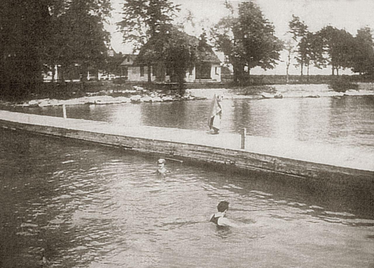 Middle Bass Club. Members swimming at the Club Dock. Circa 1912.