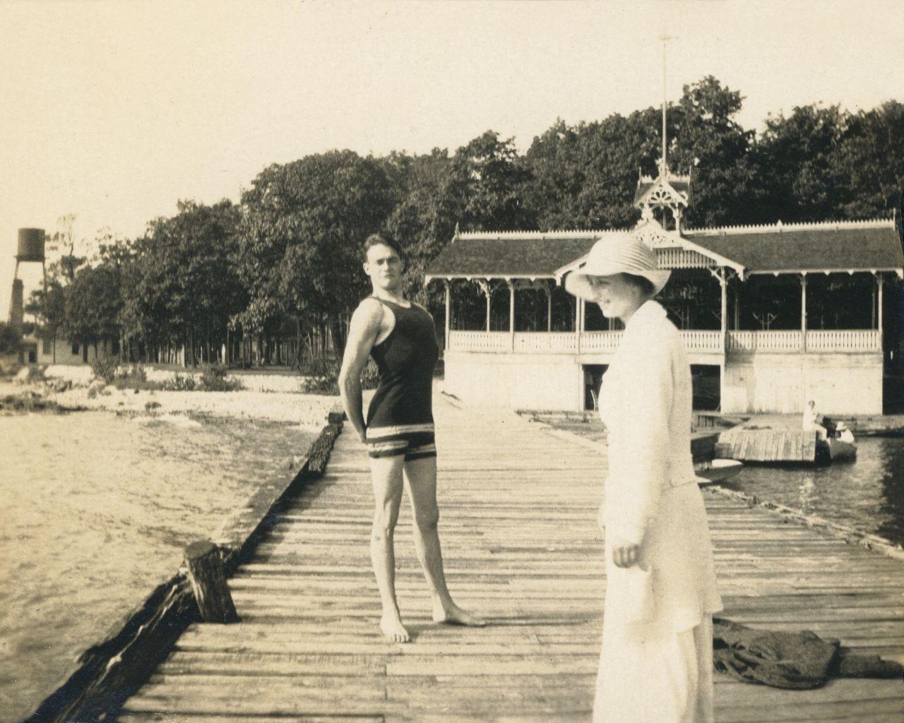 Middle Bass Club: Members enjoying the dock.  Circa 1915.