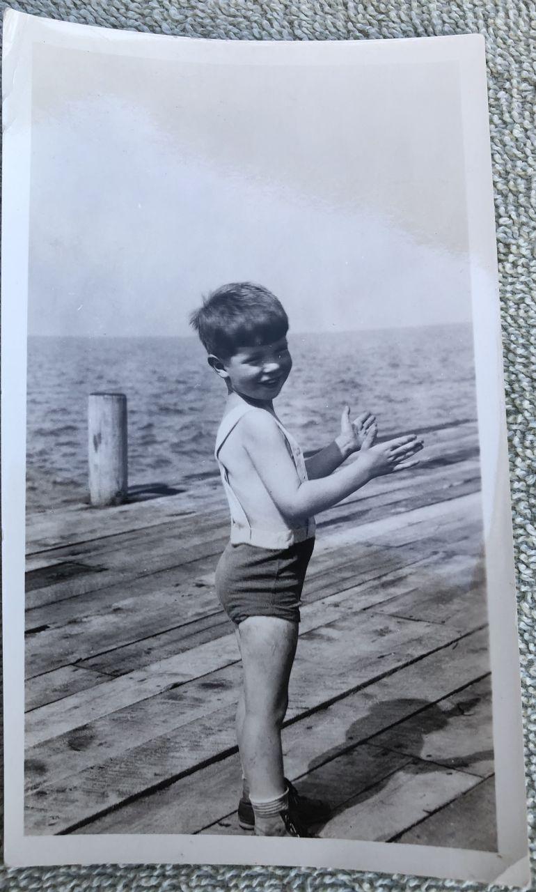 Isaac Kinsey III (Pete) on the Middle Bass Club dock.  Circa 1923.  Source: Maggie Kinsey Wood