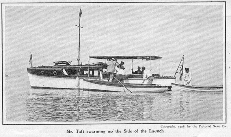William Howard Taft boarding the Faustina from a rowboat