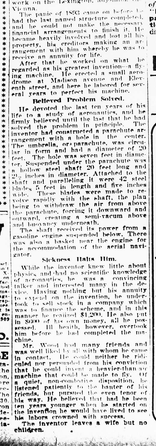 Wood's Obituary from the Toledo Blade, May 4, 1909, page 4