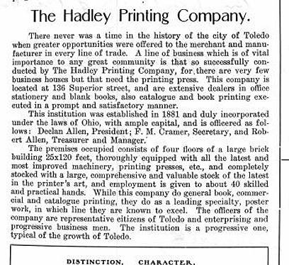 The Hadley Printing Company Advertisement