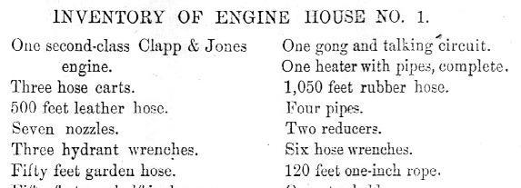 An 1875 Inventory of the Equipment of Engine House No. 1