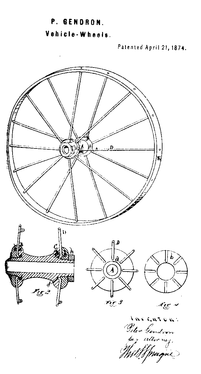 Peter Gendron's Wheel Patent 150021: April 21, 1874