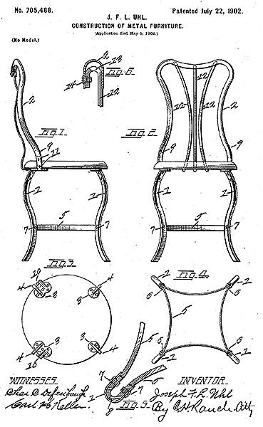 Patent No. 705,488 dated July 22, 1902, titled Construction of Metal Furniture