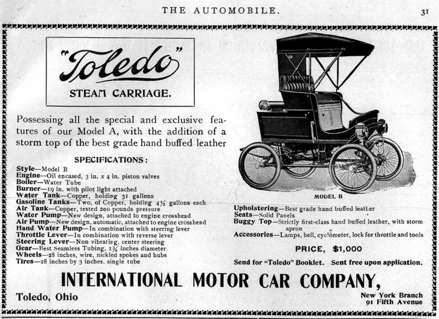"Advertisement for the 1902 ´Toledo"´ Steam Carriage"