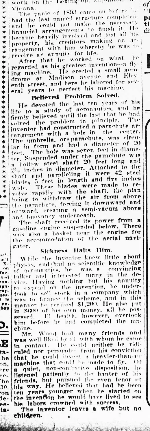 Wood's Obituary from the Toledo Blade, May 4, 1909, page 4