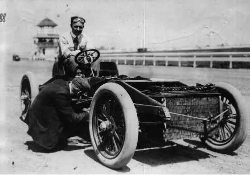 Barney Oldfield in his race car