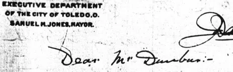 Toledo Mayor Samuel Jones's letter to Dunbar
