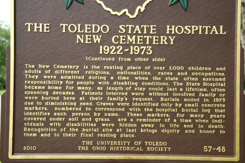 The Toledo State Hospital New Cemetery, 1922-1973 (57-48, Back)