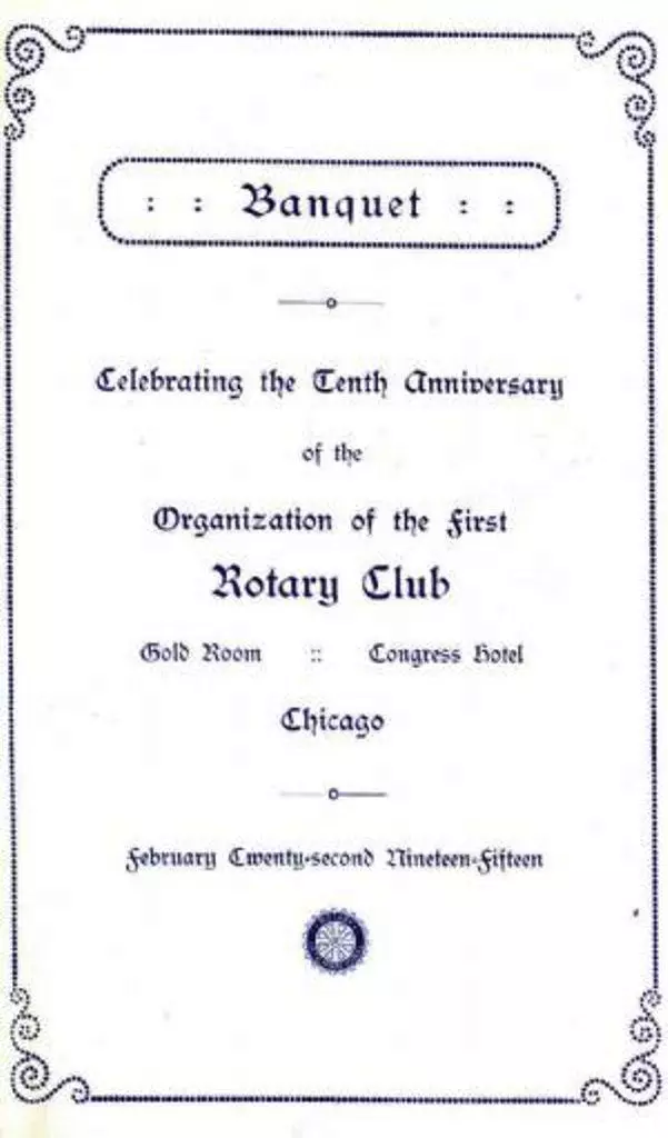 Invitation for a banquet honoring the tenth anniversary of Rotary International