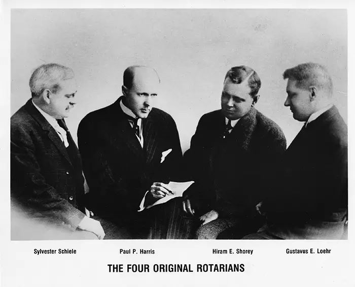 The Four Original Rotarians: Sylvester Schiele, Paul Harris, Hiram Shorey, Gustavus Loehr