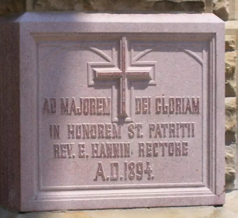 Cornerstone of the new St. Patrick's Church, laid on July 15, 1894