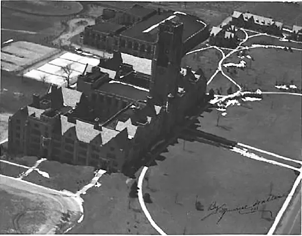 Aerial view of the new university campus, 1938