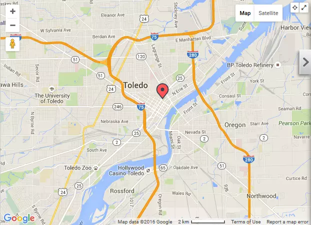 Map of Toledo, Ohio, USA