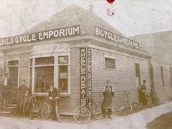 Uhl Brothers Bicycle Emporium on Monroe and 11th streets in 1897